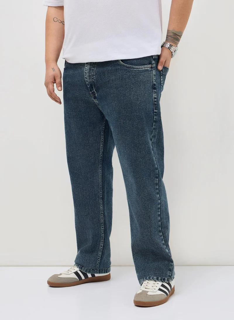 أوربانو فاشن Urbano Plus Men's Light Blue Regular Fit Heavy Washed Denim Jeans Stretchable